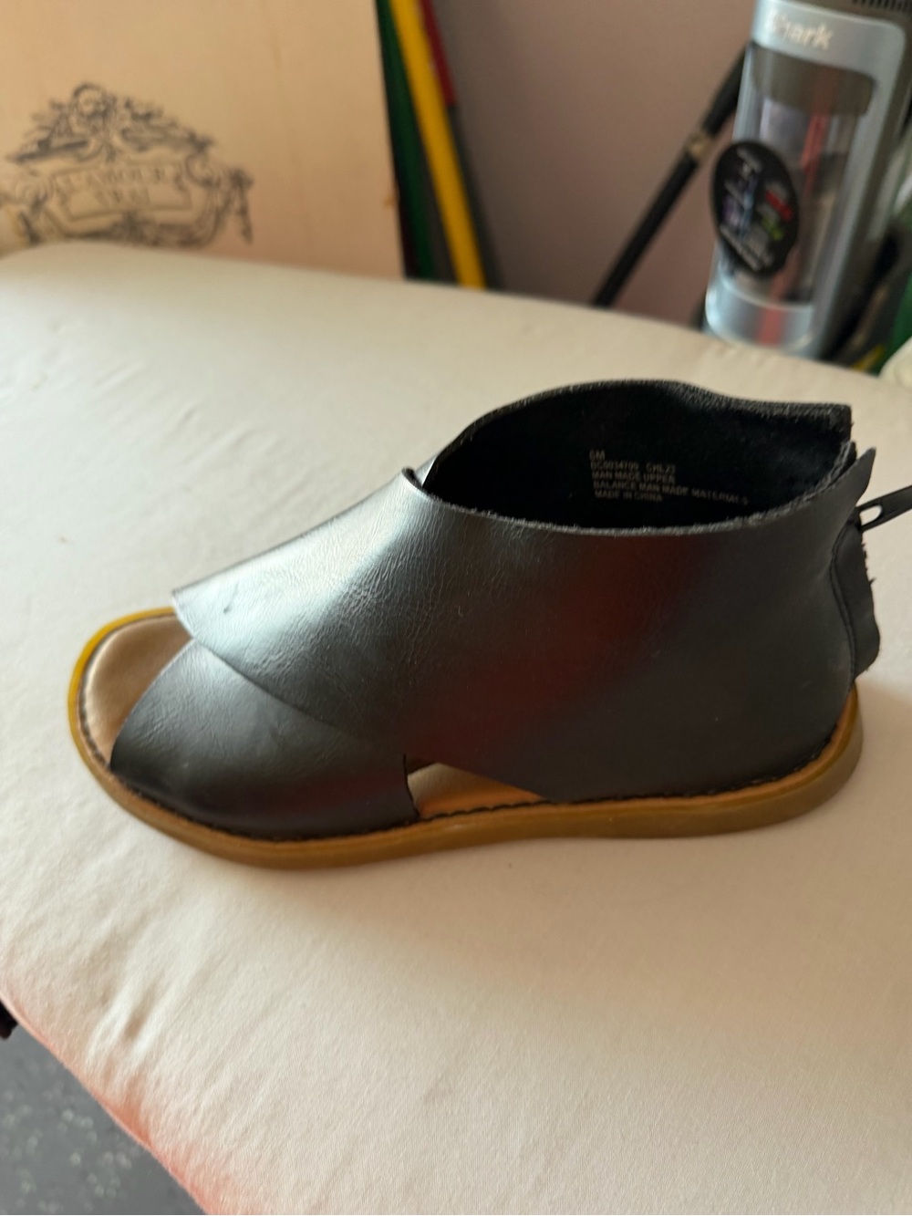 Born Kids Black Open-Toe Leather Sandal with Tan Sole